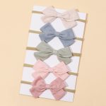 5Pcs/Set Solid Color Kids Headwear Elastic Hair Bands for Baby Cute Cotton Bowknot Headband Infant Girls Hair Accessories