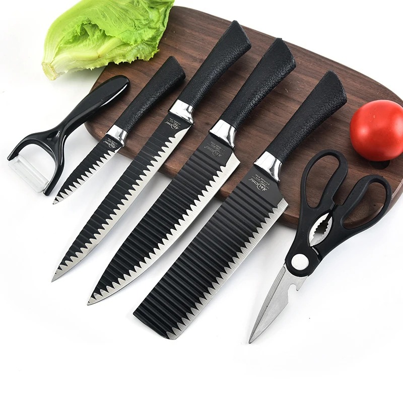 imgi_67_2e0164b04a666f6e76f4d2cd6f5d2cb7 6 Pcs Stainless Steel Kitchen Knife Set Chef Knives Slicing Knife Set Meat Cleaver Fruit Knife Peeler Scissors - Image 1