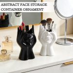 Pen Holder & Desk Decor White Abstract Face Sculpture with Hands, Modern Office Desktop Organizer for Pens, Makeup Brushes - Image 3