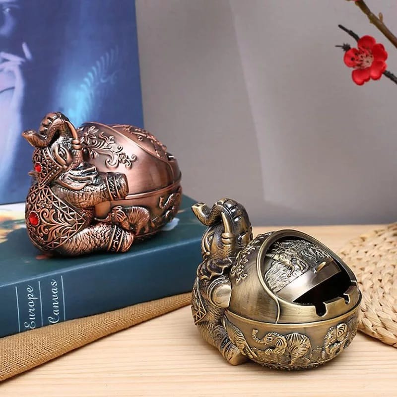 imgi_69_33e48101b0bd842bd0b0a7a46838b64e Retro Windproof Ashtray with Lid Zinc Alloy Elephant Styling - Image 1