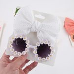 2pcs/set Baby Sunglasses Headband Set Fashion Newborn Flower Design Glasses Bowknot Headwear