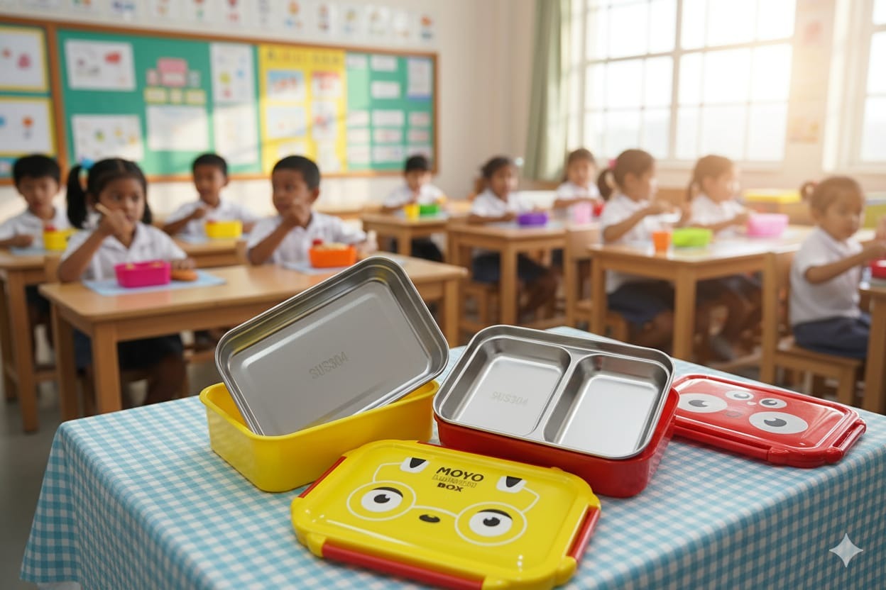 imgi_70_2dd5 MOYO Kids Cartoon Lunch Box | Stainless Steel Inner Tray | Leakproof, Durable & BPA-Free | Cute Bear Design for Boys & Girls | Perfect for School, Travel & Picnic | Multi-Color Food Storage Box - Image 1