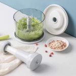 Manual Hand Press Processor Chopper Meat Grinder 1.5 L Press Start Quick Operation Food Vegetable Cutter Chopper Stainless Steel Blades Mincer Mixer Blender to Chop Fruits Onions Ginger Herbs Garlic Multi functional Hand Push Speedy Handheld