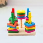 Lewo Wooden Puzzle Toddler Toys Shapes Sorter Preschool Geometric Blocks Stacking Games for Kids Geometric Shape Sorter - Image 2