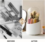 Rotating Makeup Brush Holder with Lid, Dustproof Cosmetic Brush Storage Organizer for Vanity