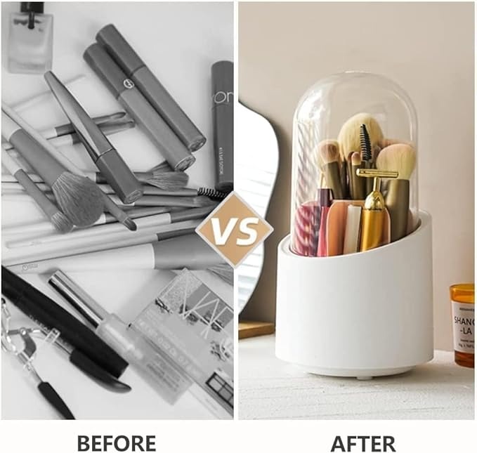 imgi_74_2f9cb9d4c53ebd14a981f64f1142e354 Rotating Makeup Brush Holder with Lid, Dustproof Cosmetic Brush Storage Organizer for Vanity - Image 1