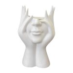 Pen Holder & Desk Decor White Abstract Face Sculpture with Hands, Modern Office Desktop Organizer for Pens, Makeup Brushes - Image 6