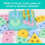 Lewo Wooden Puzzle Toddler Toys Shapes Sorter Preschool Geometric Blocks Stacking Games for Kids Geometric Shape Sorter - Image 3