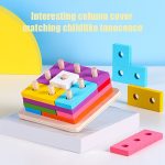 Lewo Wooden Puzzle Toddler Toys Shapes Sorter Preschool Geometric Blocks Stacking Games for Kids Geometric Shape Sorter - Image 4