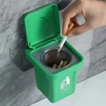 Wall Mounted Ashtray & Mini Trash Can – No-Drill Installation, Smoke-Proof & Dust-Proof Design